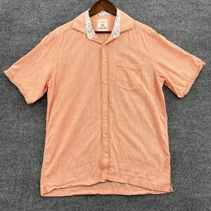 Marcello Button Down Shirt Mens Medium Orange Linen Blend Beach Pool Tropical